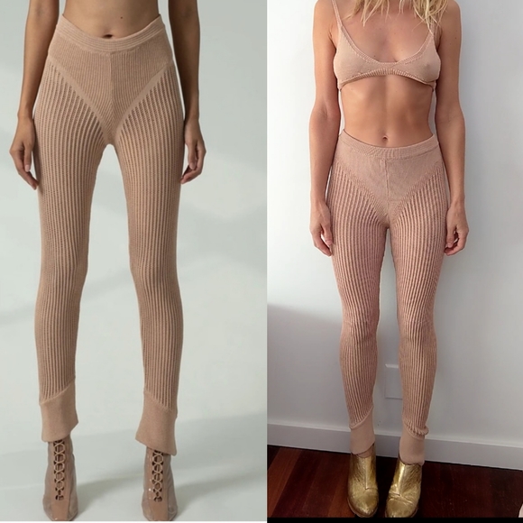 NWT Ruve Shop SET knit futuristic natural almond tan pant set XS - Picture 5 of 9